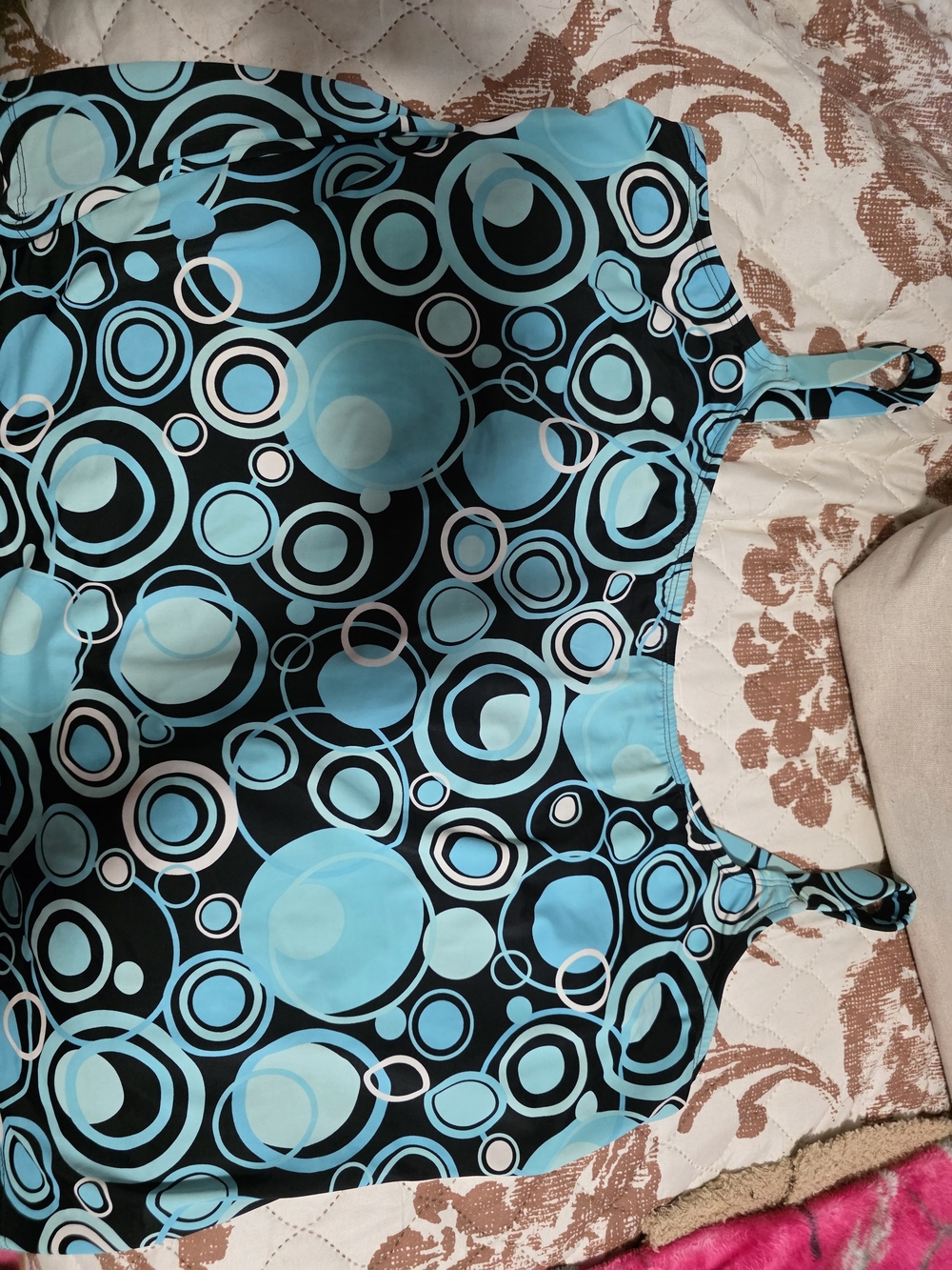 Blue & Black Circle Print Swim Suit Top